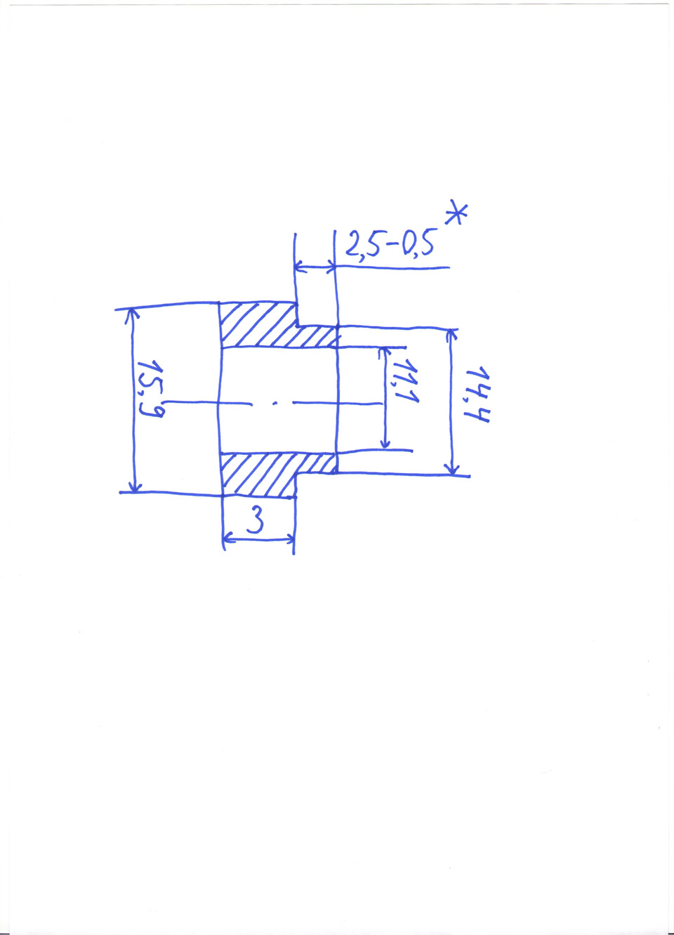 Эскиз спец-шайбы. Размер со звёздочкой (при неизменном размере 3) подбирается исходя из требуемого усилия перемещения замка. Изначально в размер был 2,5мм; позже уменьшен до 2мм — Lada Vesta SW (1G)