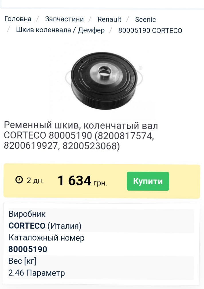 8200817574 Шкив коленвала Рено F4R… 050701> RENAULT | Запчасти на DRIVE2