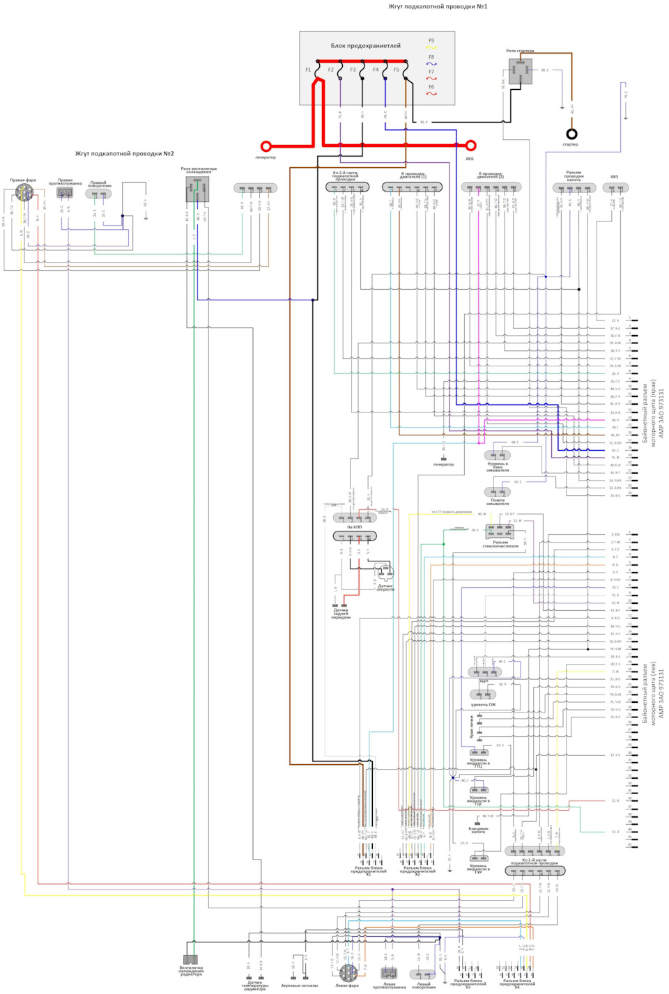 Схема подкапотной проводки ГАЗ 3111(2 часть). — ГАЗ 3111, 2,5 л, 2002 ...