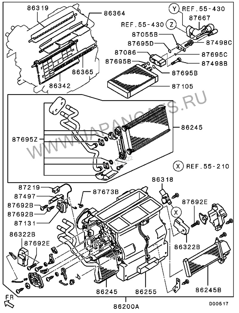Вот схема отопителя начиная с 10.2012 г.в. Позиция 87695Z — ремкомплект уплотнений — Mitsubishi Pajero Sport (2G). Запчасти на фото: B7219, B7131