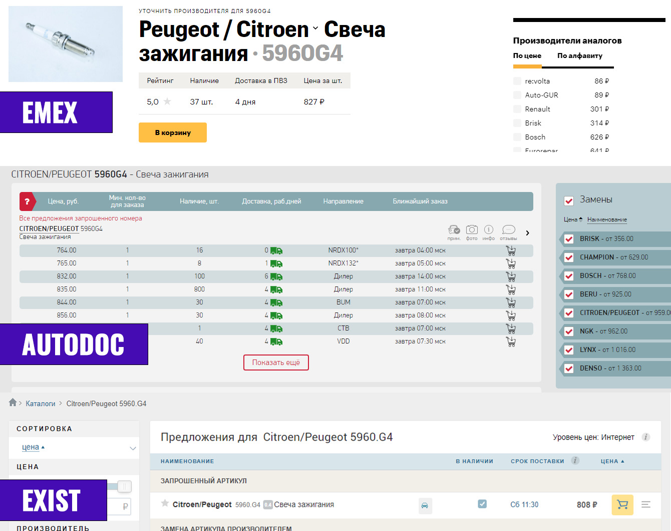 Как искать запчасти дешевле, чем exist!emex!autodoc ‍♂️ — Peugeot 308 (1G),  1,6 л, 2011 года | запчасти | DRIVE2