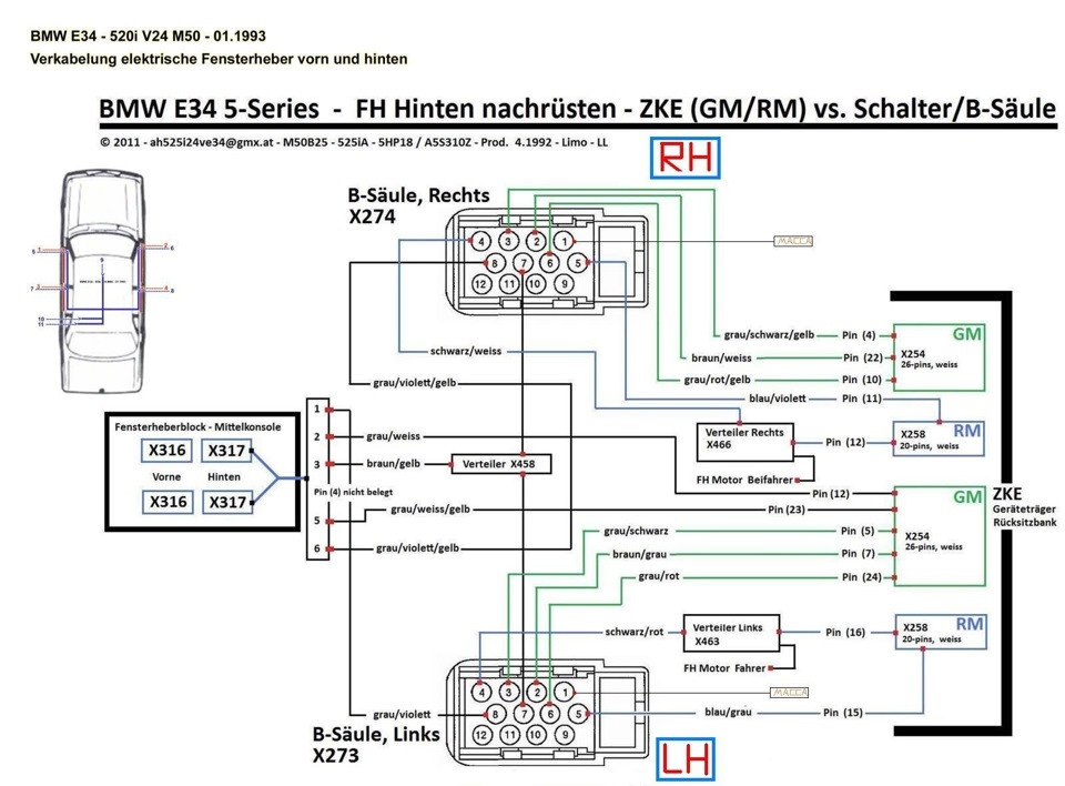 Бмв е34 схема проводки стеклоподъемников