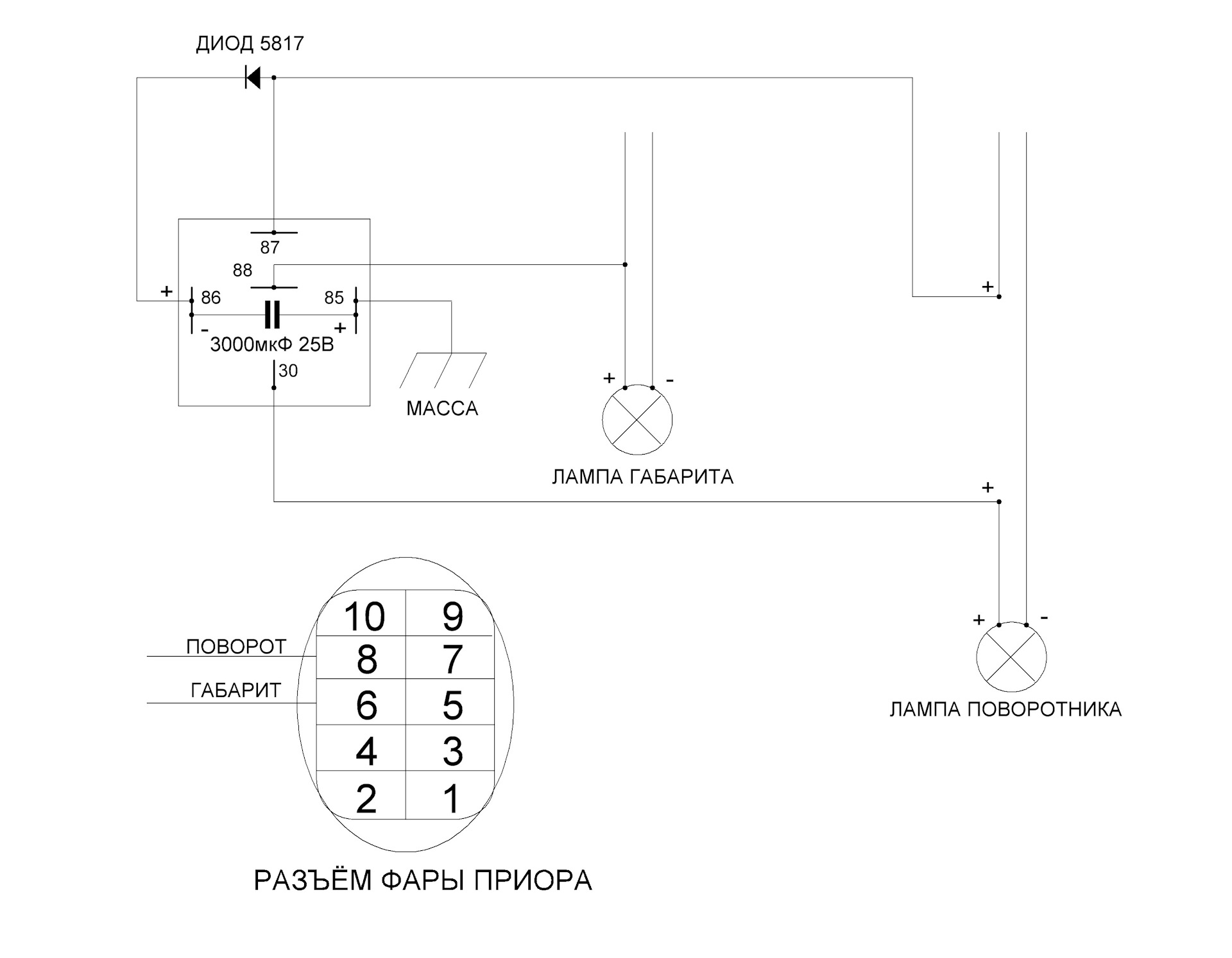 Схема подключения американок ваз 2114 к габаритам