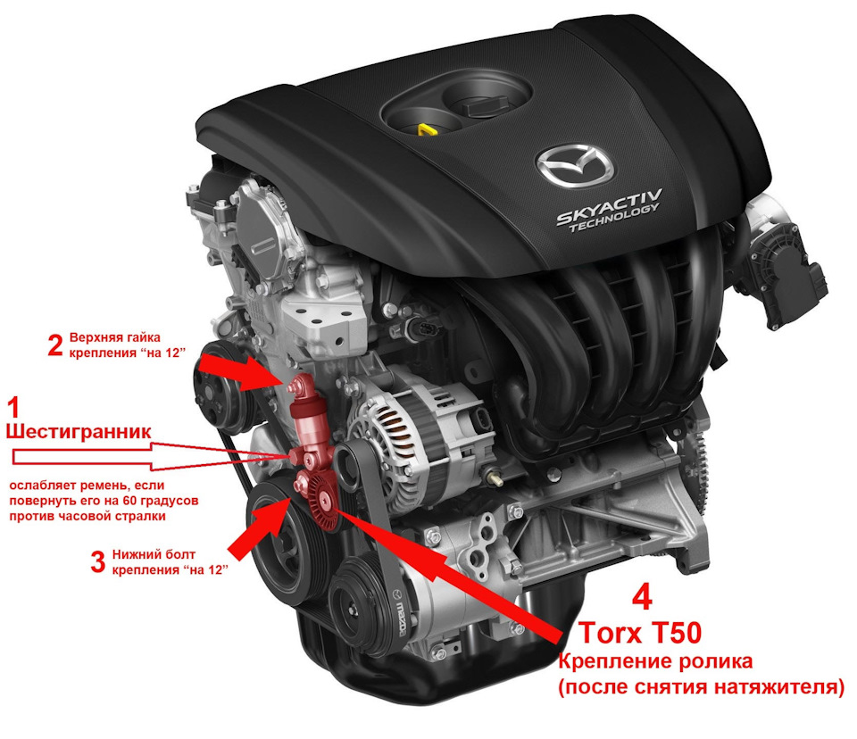 Замена ролика приводного ремня (со снятием натяжителя) — Mazda CX-5 (1G), 2  л, 2013 года | своими руками | DRIVE2