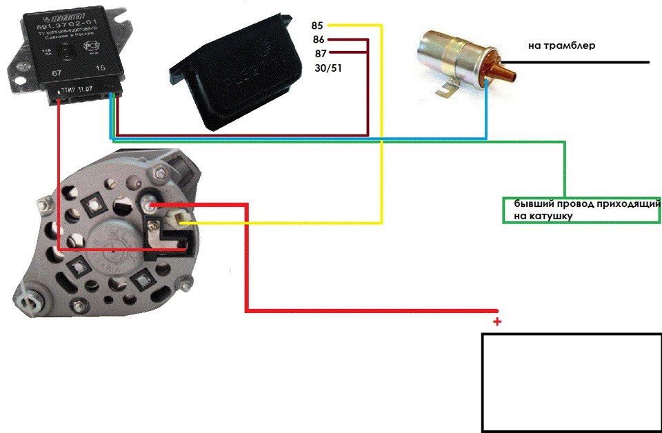 Как правильно подключить реле зарядки. Схема подключения Генератор от ВАЗ 2101. Схема подключения реле генератора ВАЗ 2101. Схема подключения генератора 2106 генератора. Схема реле генератора ВАЗ 2106.