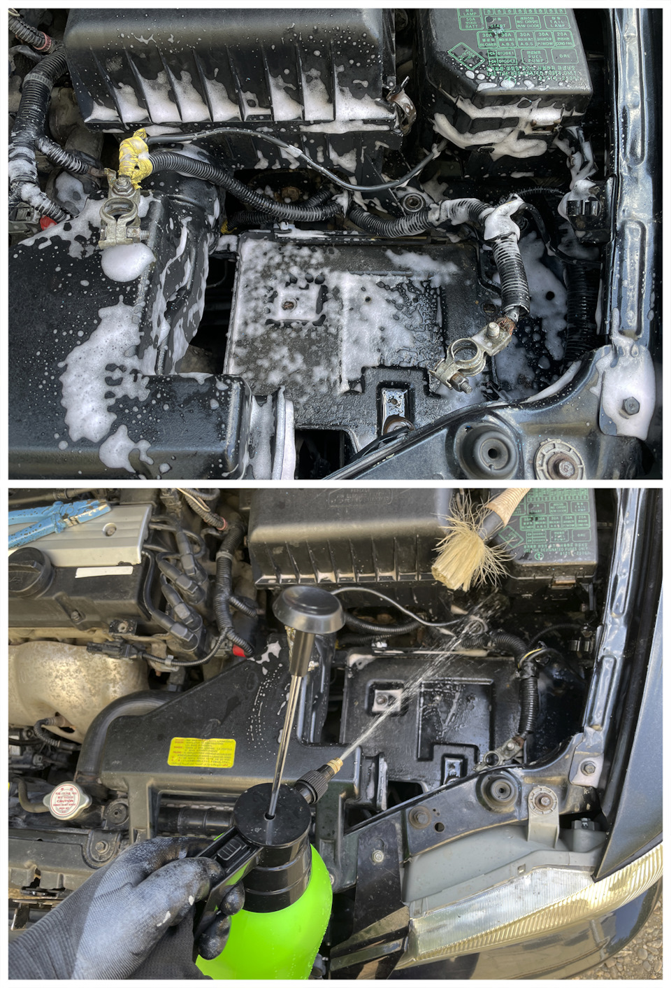 Нанёс, подождал, кисточкой поёрзал, смыл пульверизатором. — Hyundai Accent (2G)