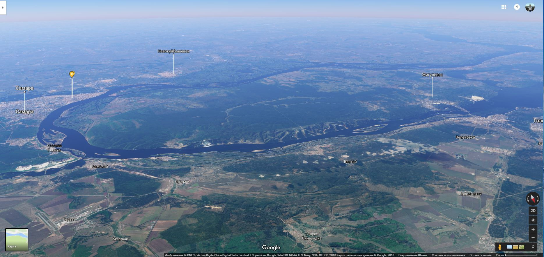 Жигулевские горы Самара с спутника