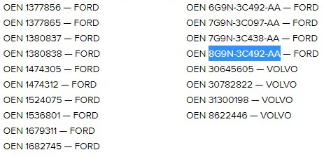 номера — Volvo XC60 (1G). Запчасти на фото: 1377856, 1377865, 1380837, 1380838, 1474305, 1474312, 1524075, 1536801, 1679311, 1682745, 6G9N3C492AA, 7G9N3C097AA, 7G9N3C438AA, 8G9N3C492AA, 30645605, 30782822, 31300198, 8622446