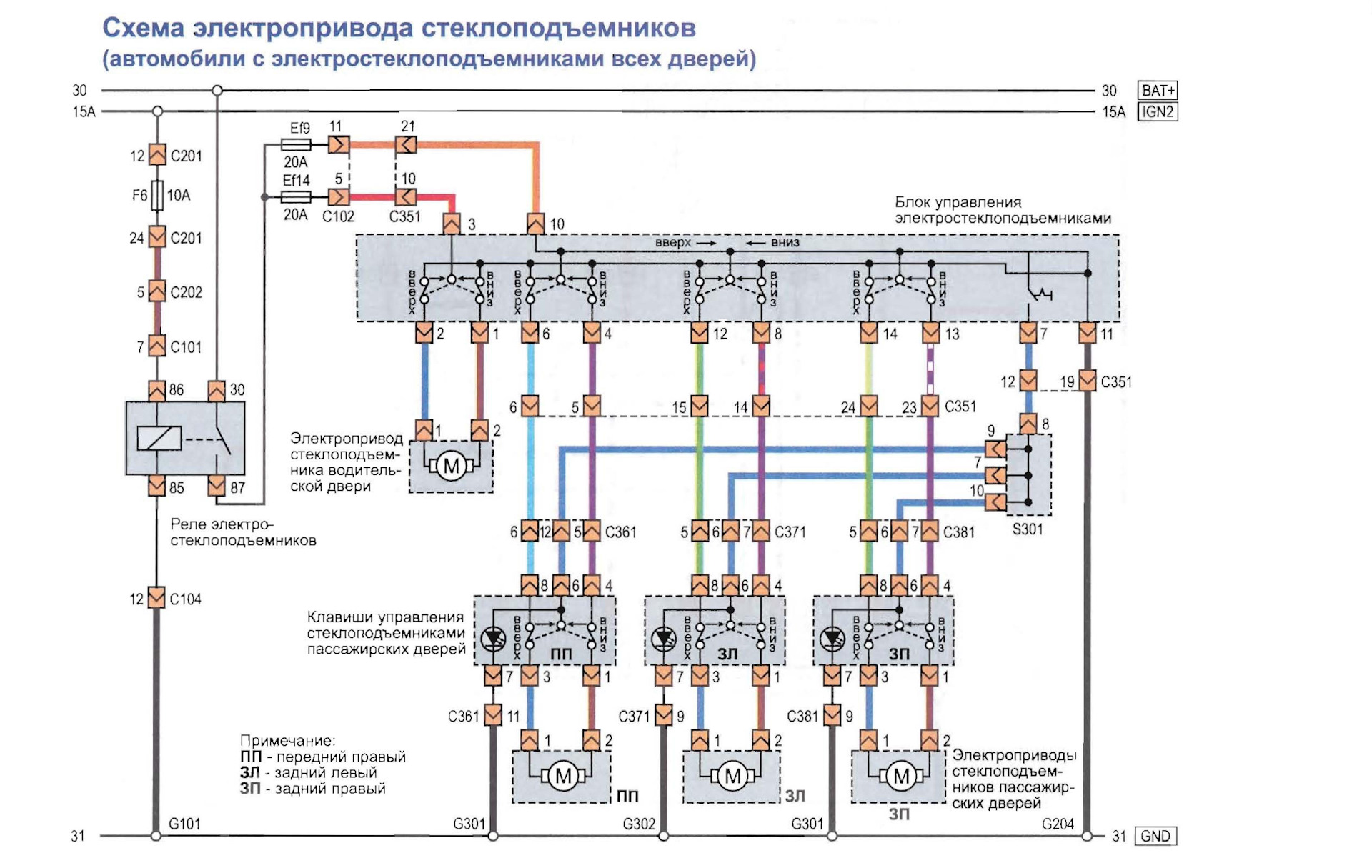 Схема подключения стеклоподъемников лачетти