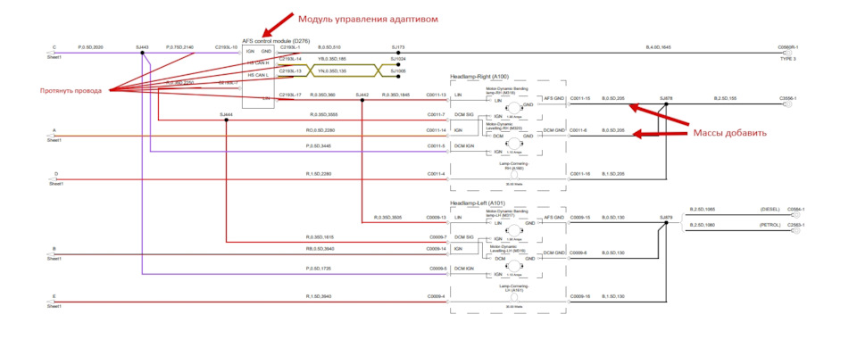 Распиновка фары рендж ровер спорт