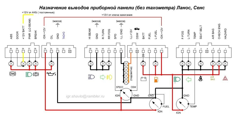 Питание реле световой индикации сигнализации