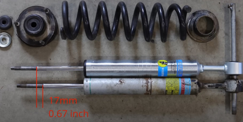 Bilstein длинее стокового амортизатора на 0.67 дюйма, что дает нам дополнительно 1.24 дюйма отбоя — Toyota Land Cruiser Prado 150-series