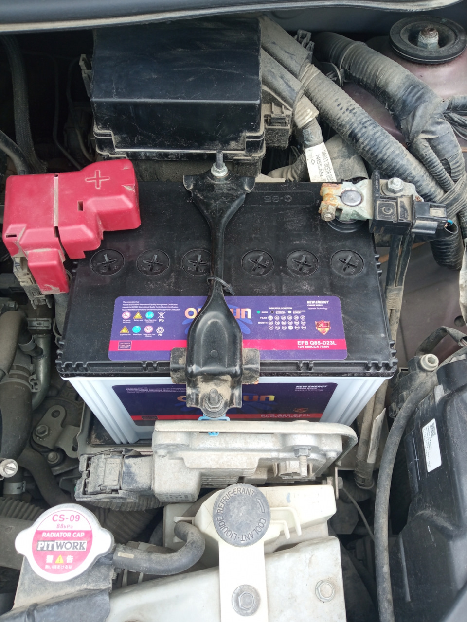 Новый аккумулятор. OURSUN EFB Q85 D23L 70AH — Nissan Note (2G), 1,2 л ...