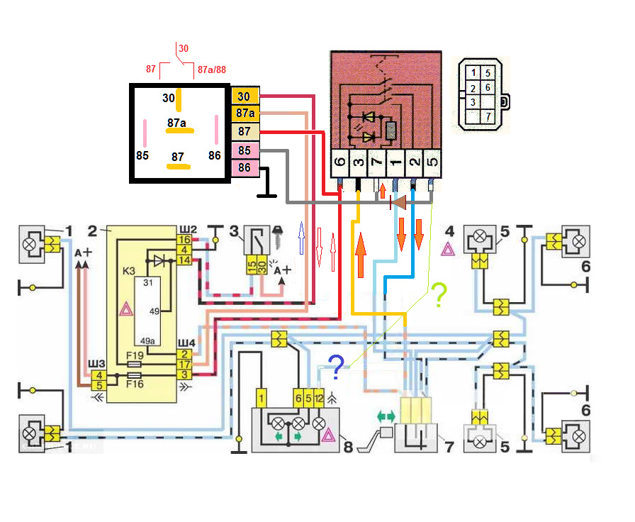 Кнопка аварийной сигнализации схема. Поворотники ВАЗ 2110 схема. Реле аварийной сигнализации ВАЗ 2110. Схема реле поворотов ВАЗ 2110. Электросхема поворотов ВАЗ 2110.