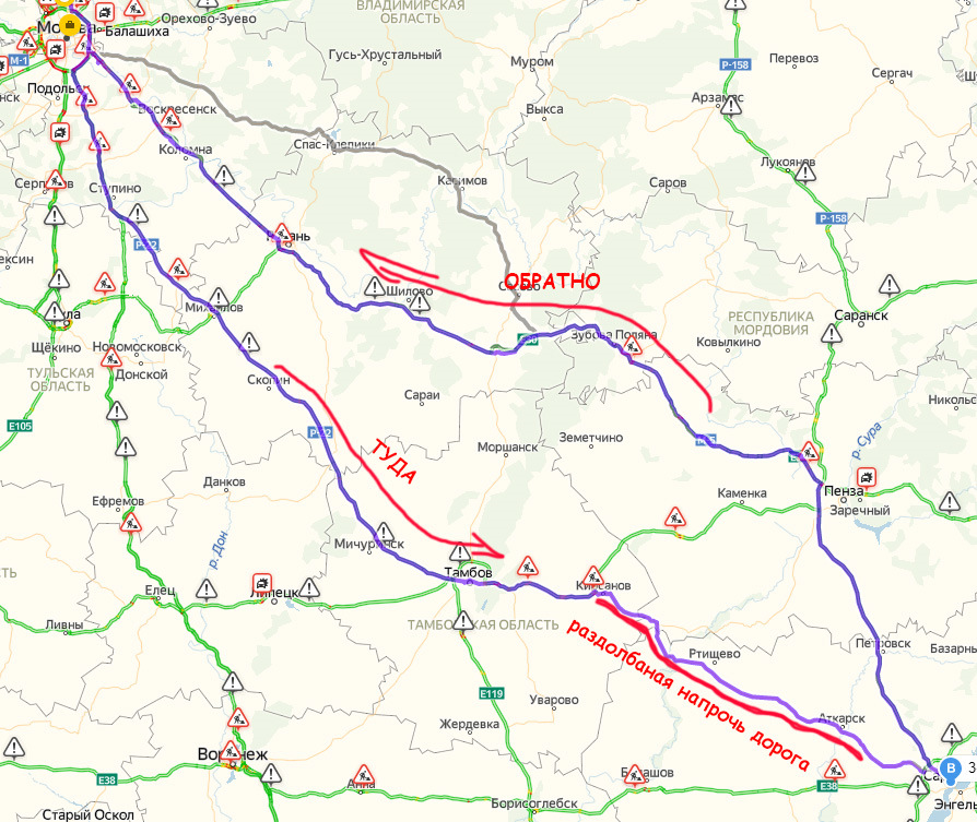 Тамбов москва на машине маршрут карта