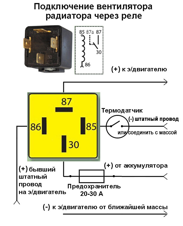 Схема подключения принудительного включения вентилятора через реле