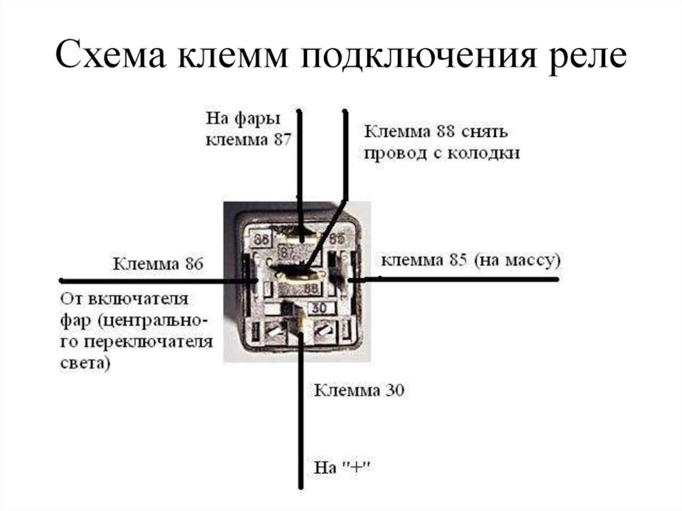 Схема подключения ближнего света через реле