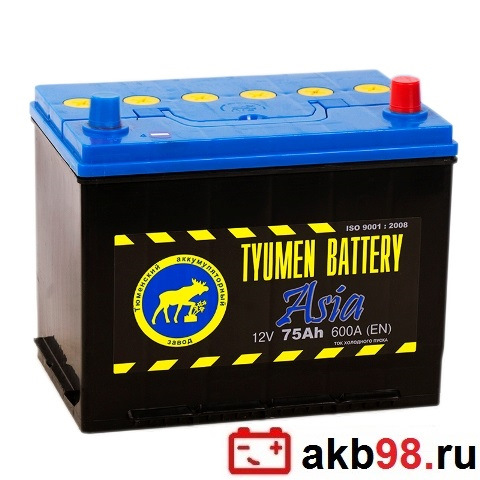 Аккумулятор " Тюмень Азия" 75 Ач (TYUMEN BATTERY ASIA 75 Ah 600 А ...