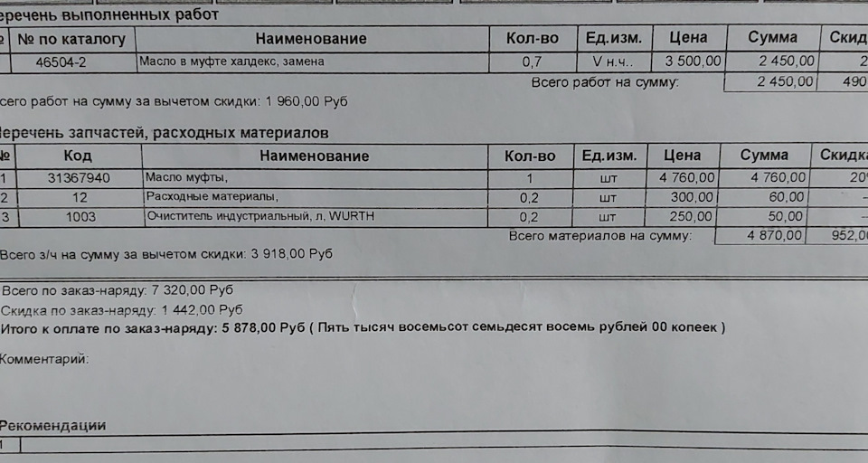 Заменили масло в муфте Халдекс — Volvo XC60 (2G), 2 л, 2018 года ...
