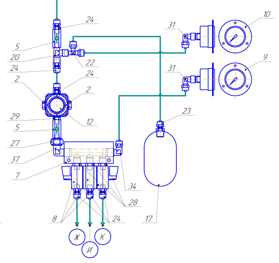 Принципиальная схема пневмосистемы