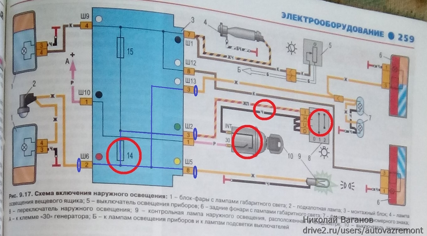 Не работает подсветка приборов и габариты ваз 2107