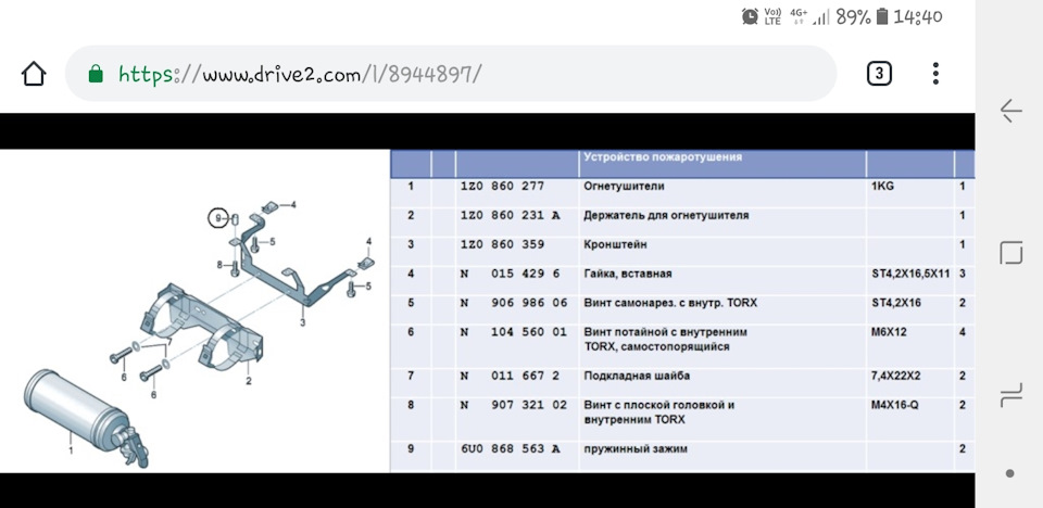 Огнетушитель под пассажирское сиденье — Toyota iQ, 1,3 л, 2010 года ...