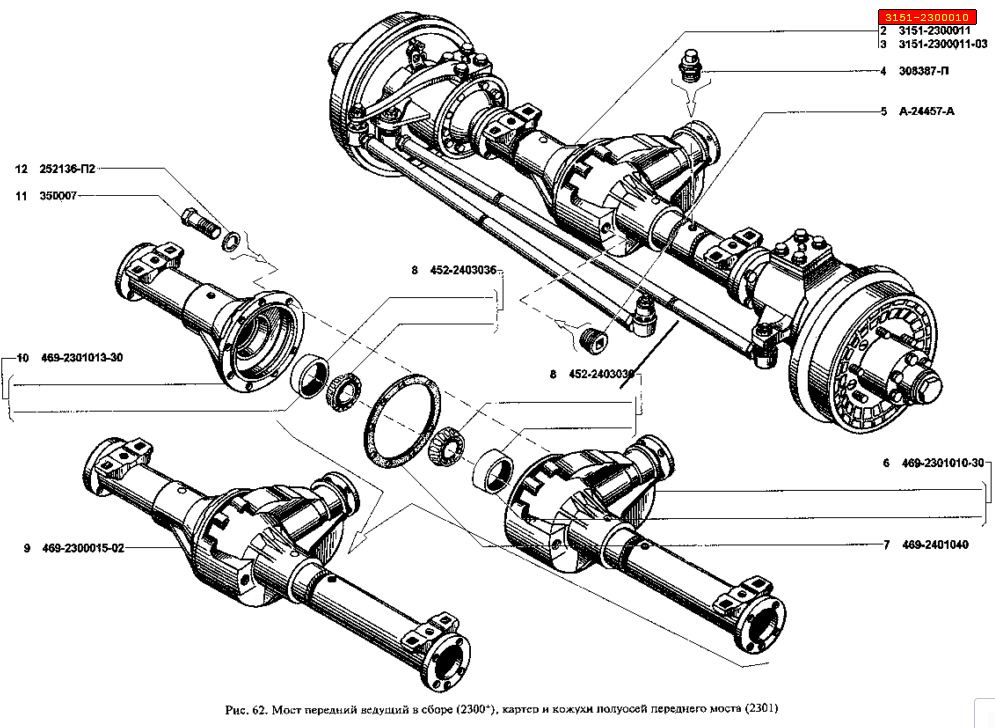 Схема редуктора переднего моста уаз буханка