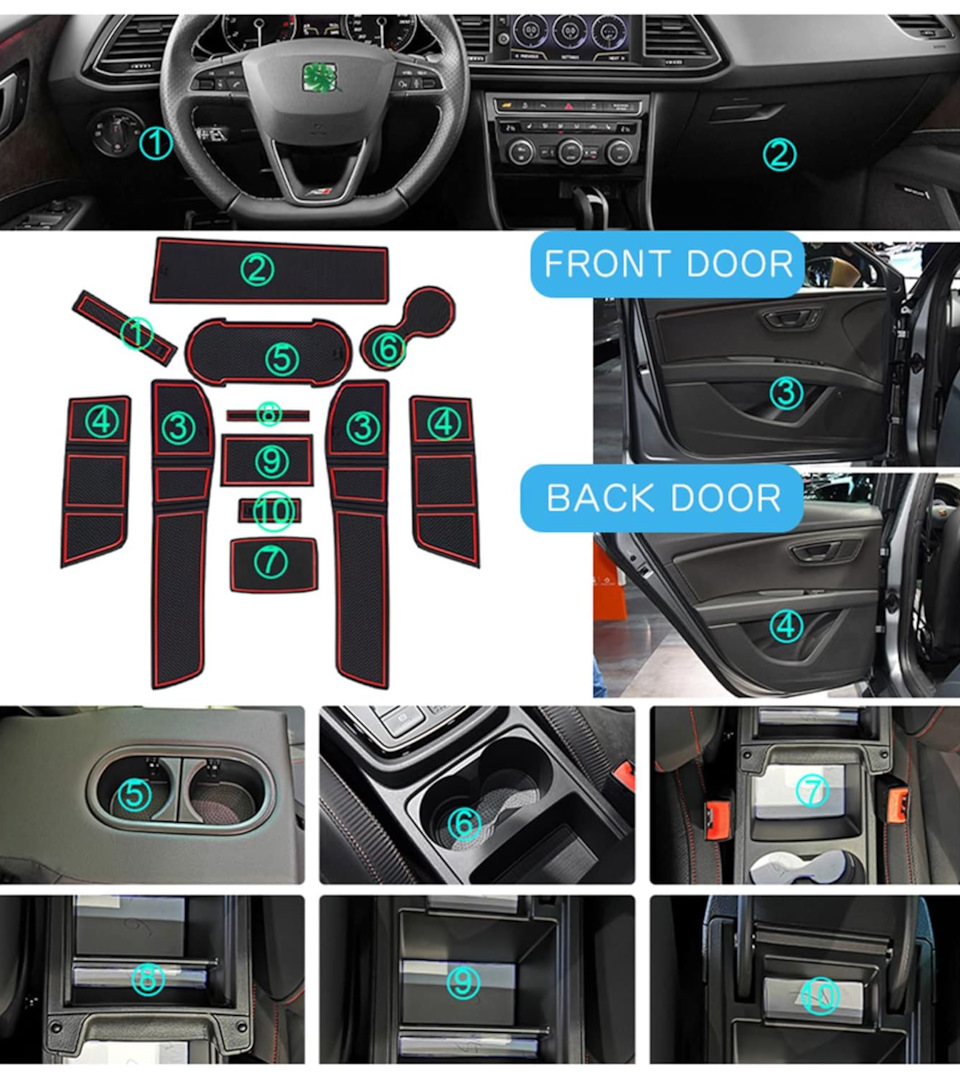 Резиновые коврики в подстаканники, дверные карты — SEAT Leon FR (Mk3 ...