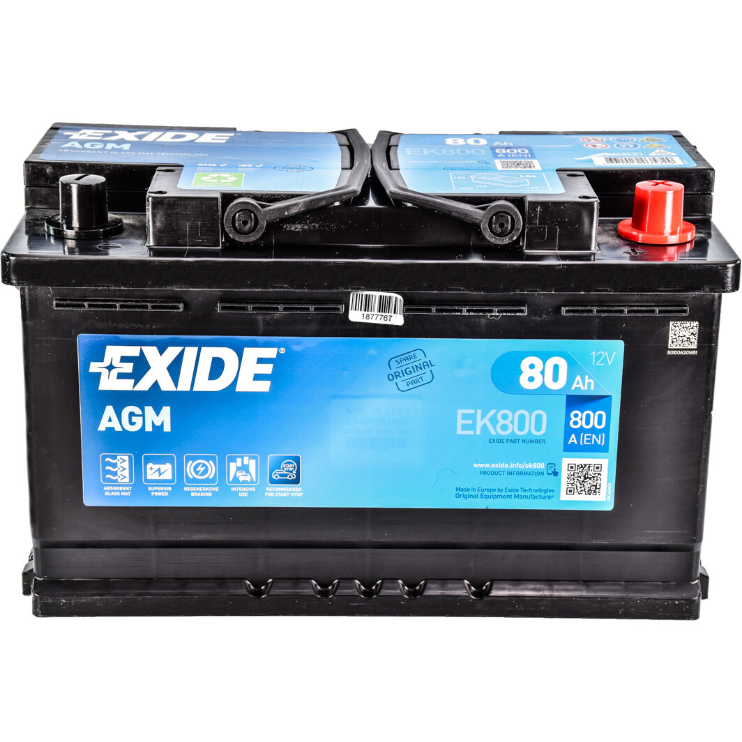 Аккумулятор автомобильный Exide AGM start-stop ek800 80 Ач. Аккумулятор AGM на Кадиллак. 6ct80.0. Ek800.