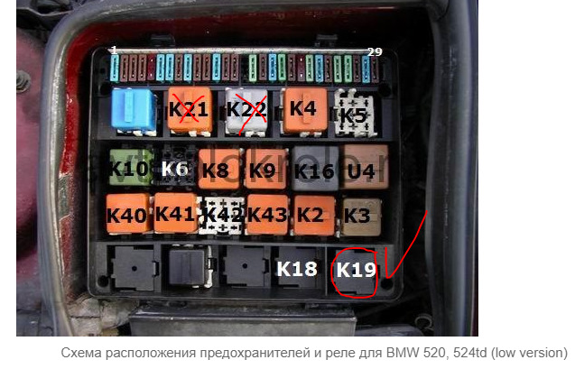 Реле стартера бмв е34 м50 где находится