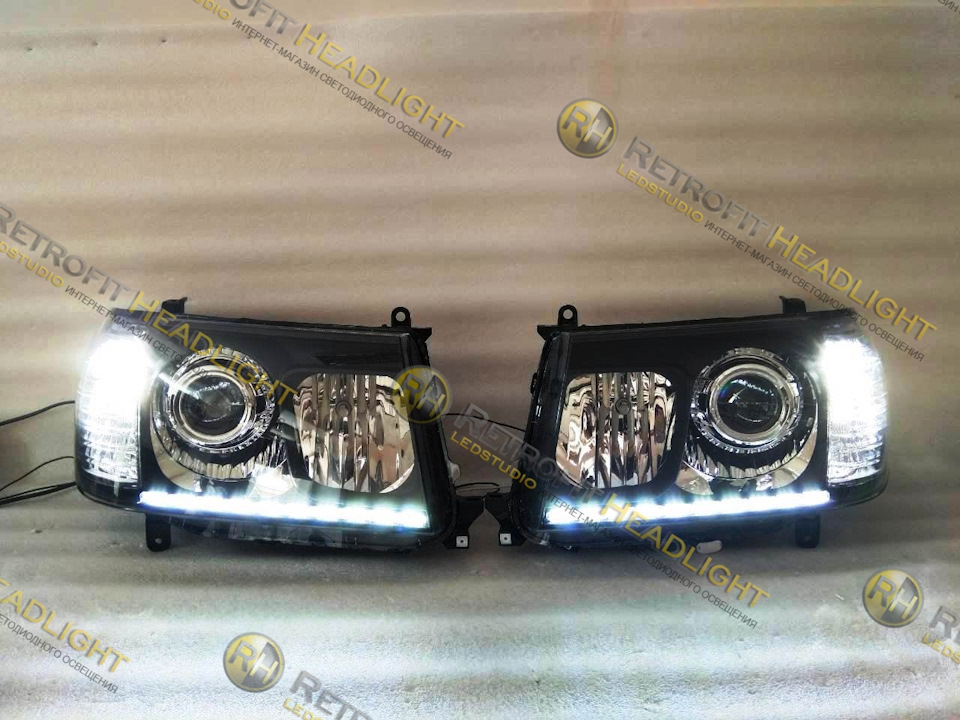 Светодиодные фары Toyota Land Cruiser 100. Тюнинг фар. Установка линз ...