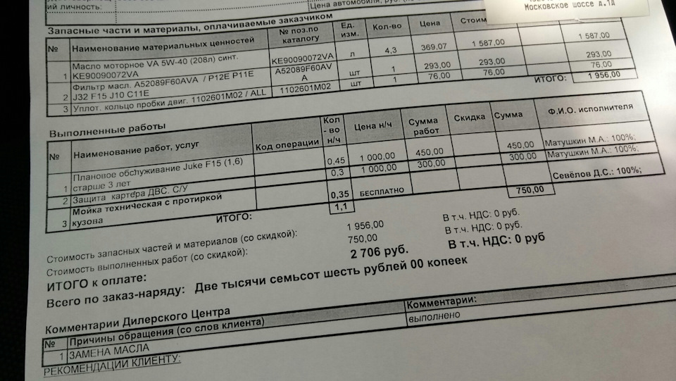 Заказ наряд о снятии тонировки образец