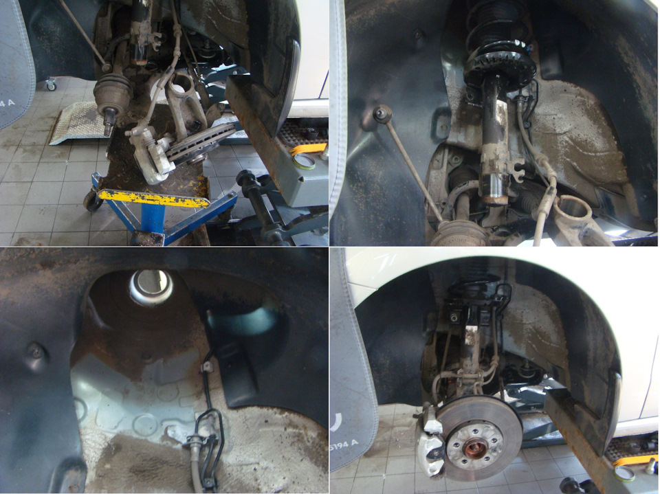 Перед левой стороны в процессе разбора и замены (небольшой коллаж). — Volkswagen Polo Sedan