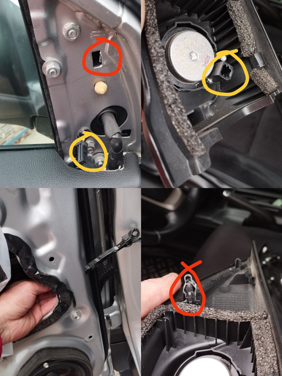 Внимательно!Красным обведена железка которая может улететь или остаться в отверстии…Жёлтым, разьем твиттера. — Honda CR-V (RM)