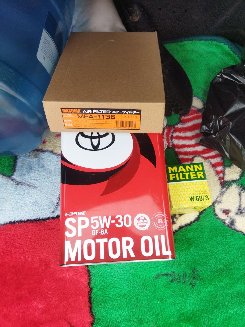 Набор для ТО — Toyota Corolla Fielder (E140). Запчасти на фото: MFA1136, W683