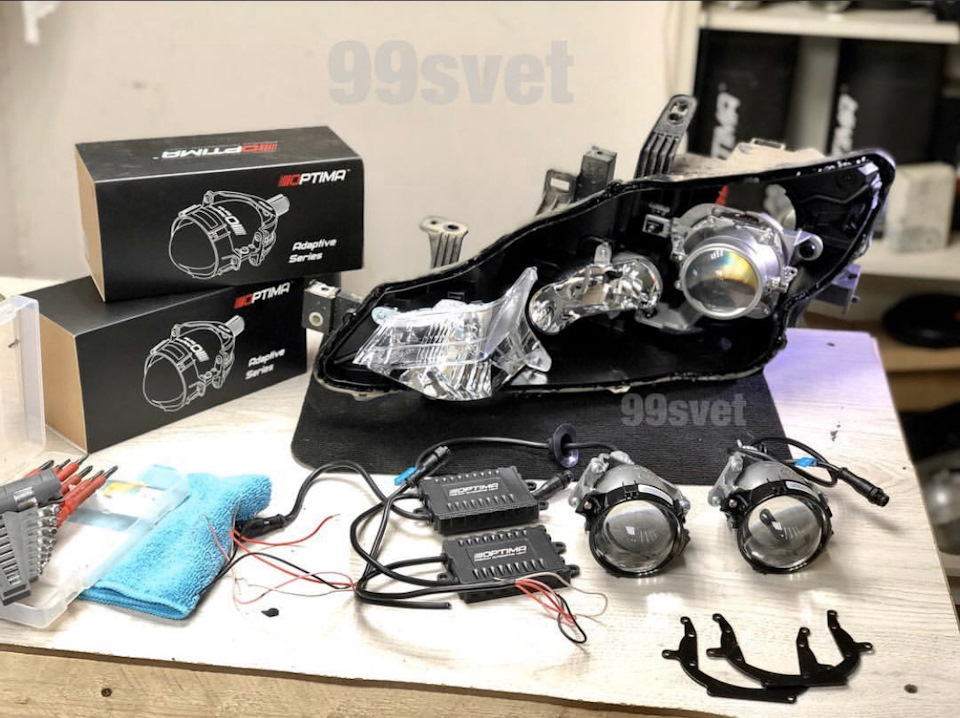 Установка светодиодных линз nissan murano z51 + покраска фар в черны ...