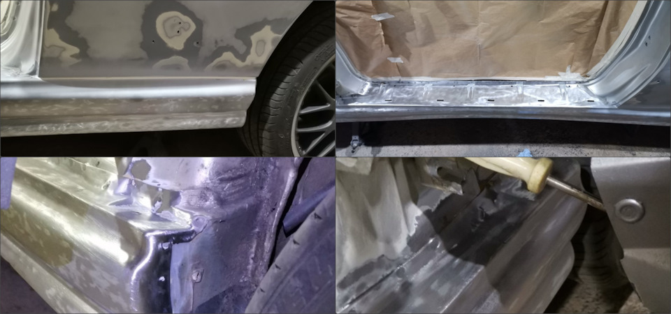 Пороги были зачищены до металла. Стык переднего крыла с порогом пришлось песочить, так как была коррозия, но несерьезная. Шов на стыке заднего крыла и порога вычищался (внутри все было цело), заново заливался герметом (очень аккуратно сделано, мне нравится). — Peugeot 406 Coupe