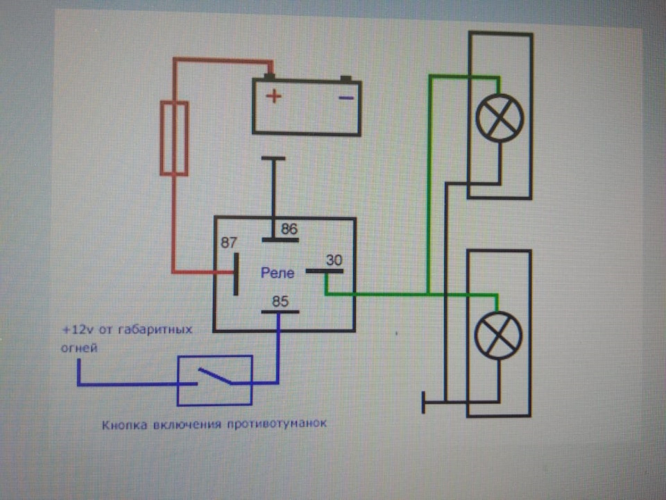 Схема подключения противотуманок через реле приора